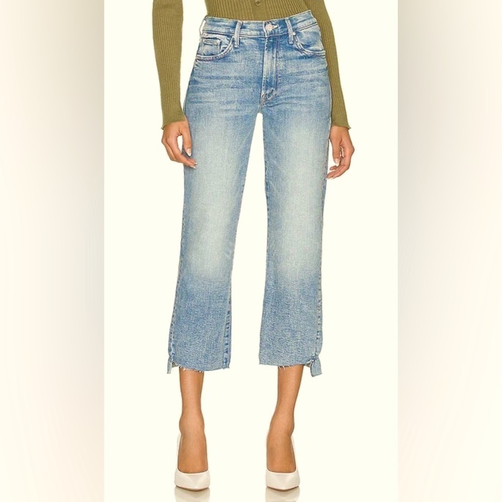 Mother The Insider Crop Step Fray Jeans mid-rise Raw Hem Crop Ankle Stretch 25